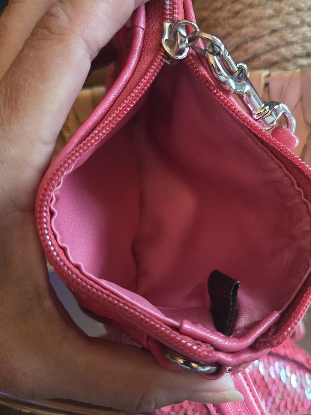 Coach Pink Sequin Wristlet w/ Matching Beaded Mini Bag Charm Bundle - Picture 11 of 17